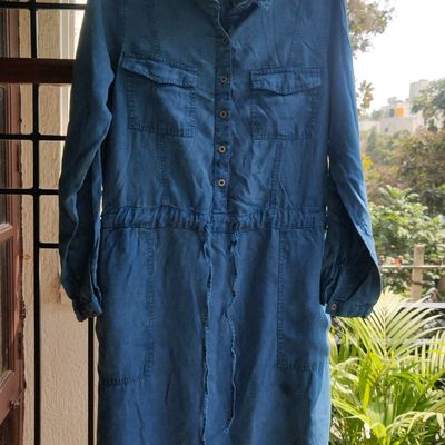 Beautiful Blue V Neck Embroideried Cotton Vacation Denim Dresses Half –  Omychic