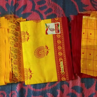 Adah Haldi Yellow Mul Cotton Chanderi Jamdani Saree With Contrast Blou –  Gajarai