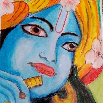 Baal Krishna in Dream Land-1 - Acrylic and Charcoal on Canvas - 12x12 Inch  - crafttatva.com