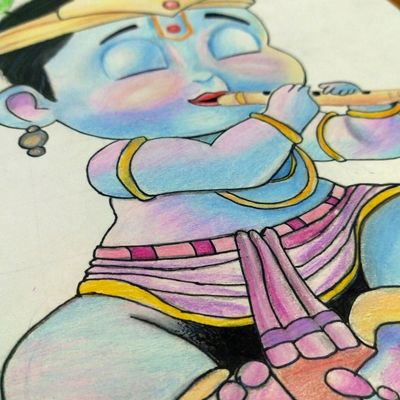 Shri Krishna 💞💛 Sketch done with colour pencils🧡 Art by : @dev_art14 . .  #reels #reelsinstagram #drawing #art #draw #ai #reelsv... | Instagram