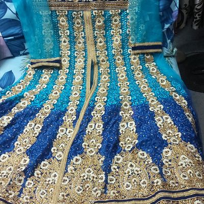 Bridal Lehengas : Sea green net sequence embroidered work ...