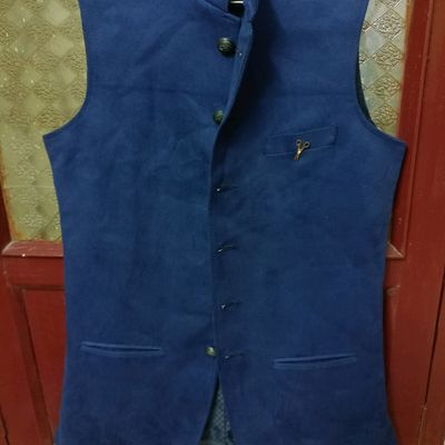 Plain Terry Rayon Nehru Jacket in Royal Blue : MTX689