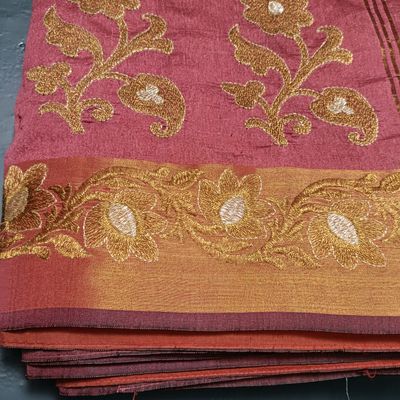 Contour & Bronze | Fancy Linen Banarasi Saree with Shining Texture – golghar