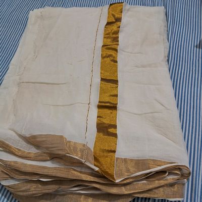 Traditional Kerala Kasavu Set Saree with Stripes