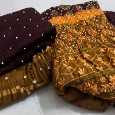 womens rayon cotton hand bandhej original bandhani dress material salwar  suit with dupatta