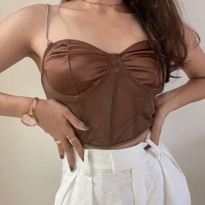 Tops & Tunics, Urbanic Satin Brown Sheer Corset Top With Chain St