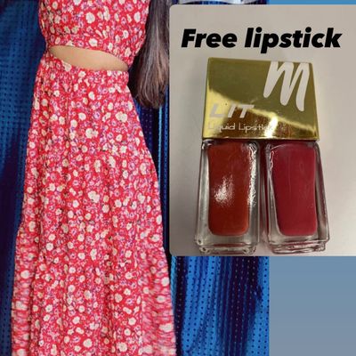 Dresses, Red & Begie Floral Waist Cut-out Maxi Dress