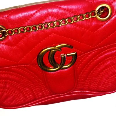 Gucci Red Matelassé Velvet Mini Marmont Shoulder Bag | myGemma | Item  #128518