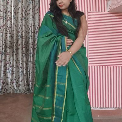 Dark green red handwoven cotton bengal saree – GoCoop