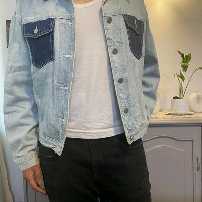 Dashed Double Pocket Smoked Men's Jeans Jacket