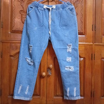 Wide Leg Jeans for Women High Waisted Boyfriend Distressed Denim Pants  Floral Decor Washed Long Trousers with Pocket Blue - Walmart.com