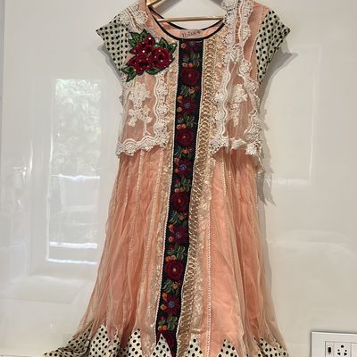 Pink Lurex Floral Smoking Ethnic Dress With Jacket Shrug And Blet – SCAKHI