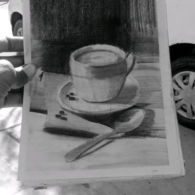 Coffee Time: Mug with Coffee: Pencil Drawing