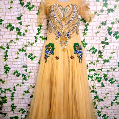 Yellow Floral Embroidered Layered Indo Western Gown