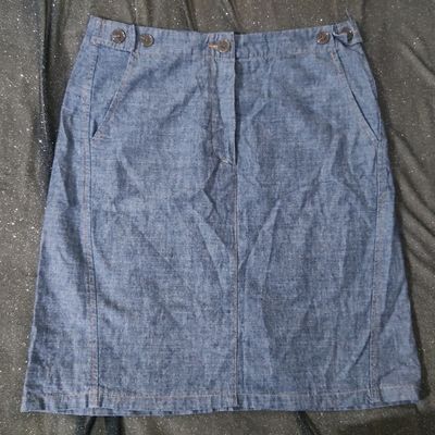 Navy Stitched Straight Denim Midi Skirt - FINAL SALE – Inherit Co.