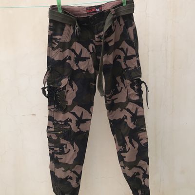 Camouflage Print Slant Pocket Pants Y2k Button Pants For - Temu