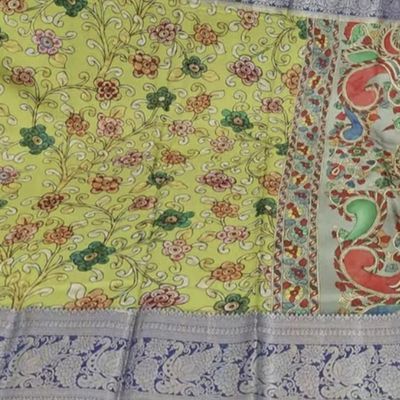 Kalamkari Hand Painted Kanchi Big Border Floral Saree -khpppkbbfs021 at Rs  28000 | Hyderabad| ID: 2851220974730