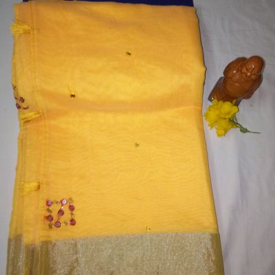 Palak Sindhwani Yellow Shibori Georgette Saree with Mirrorwork Blouse