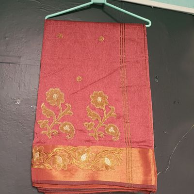 Pure Silk and Cotton- South Indian Sarees - Kar- ( Light Biscuit colour  with baby pink border and pallu ) Kanchipuram Pure silk handloom saree with  1 Gram Pure Jari with silver