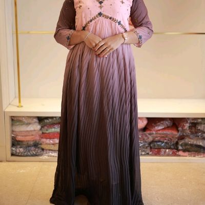 Maroon Hand Embroidered Cape Style Gown 162GW06