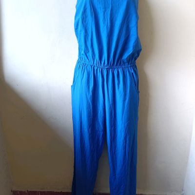 Buy FOREVER 21 Blue Solid Denim Mildly Distressed Jumpsuit - Jumpsuit for  Women 2297042 | Myntra