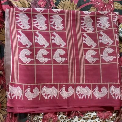 Pure Linen Cotton Bird Printed Saree | Ethnic Oyster