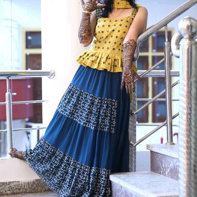 Mehendi Color Party Wear Indo Western Plazo Suit :: ANOKHI FASHION