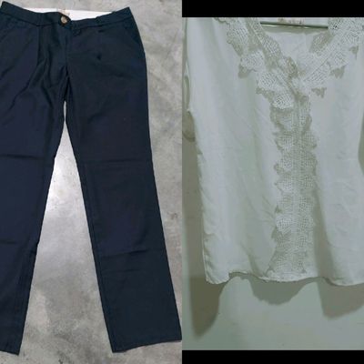 Jeans & Trousers | Navy Blue Formal Pants And Tops ,Size:M (30) | Freeup