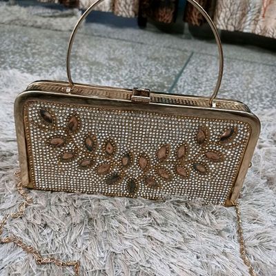 Latest African Beautiful Trendy Collection Metal Clutch Designer Handbag  Stone Beaded Work + Shoes For Women - African Boutique