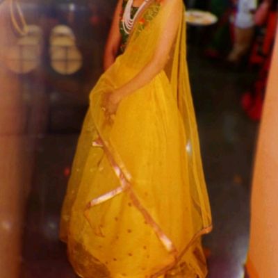 Banarasi Silk Satin Striped Yellow Lehenga Set With Designer Blouse –  SILKFAB