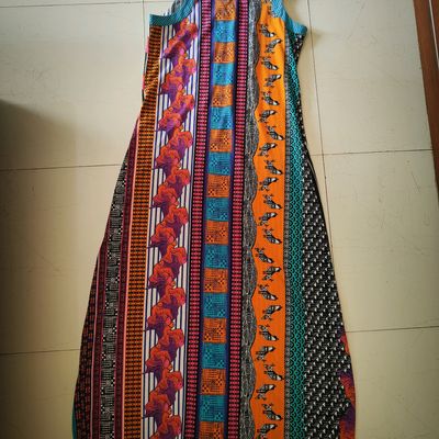 Buy Global Desi Blue & White Ethnic Motifs A Line Shoulder Strap Tiered Maxi  Dress - Ethnic Dresses for Women 16556122 | Myntra