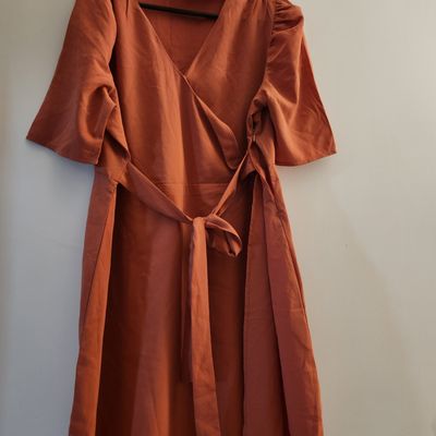 Elegant Plain Collar A Line Long Sleeve Rust Brown Women Dresses (Women's)  - Walmart.com