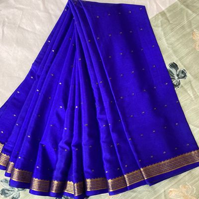 Best Mangalagiri pattu saree in blue color at good price by Desi Potli –  Desi Potli®