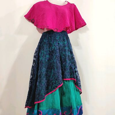 Buy Vark Green Floral Printed Crop Top, Skirt & Dupatta Set from Westside