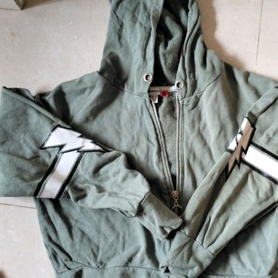 Cropped zip-up hoodie with print
