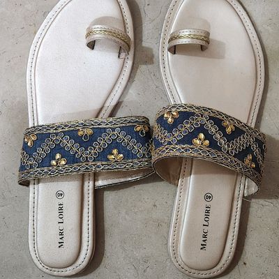 Buy Marc Loire Women's Golden Slip On Embellished Ethnic Flats Flip Flop  Footwear, 5 UK at Amazon.in