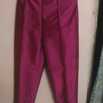Buy Dark Purple Floral Printed Straight Pants Online - W for Woman