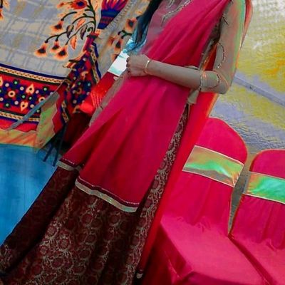 Buy WILLFE Women's Kanjivaram Silk Indian Traditional Lehenga Choli,  Unstitched Lehenga Saree, Half Saree, Purple Red Golden at Amazon.in