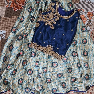 Fashionistic Blue And Pink Zari Work Lehenga Saree -