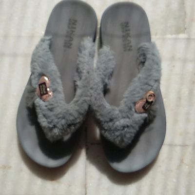 Fluffy discount slides grey