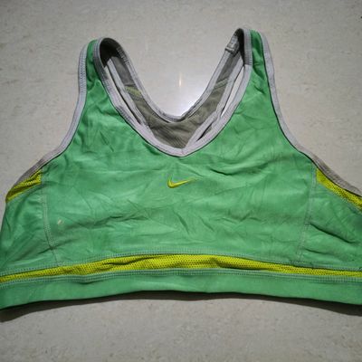 Bra, Y2K Vintage Nike Small Middle Swoosh green and yellow sports bra