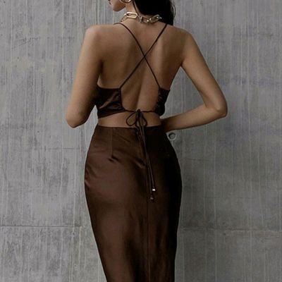 Dresses, Urbanic Brown Backless Dress (Women)