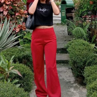Jeans & Trousers, Red Flare Pants