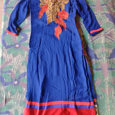 Blue Textured Full Sleeve Kurti-22WLK0692-4 – Lakshita