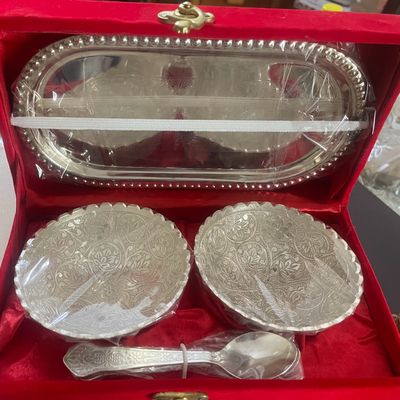 GOLDGIFTIDEAS 12 Inch Silver Plated Export Quality Antique Dinner Set for  Home