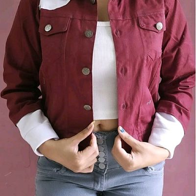 Maroon Denim Jacket Red Size M - $20 (79% Off Retail) - From Emily-sgquangbinhtourist.com.vn
