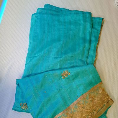 Elegant Cyan Color Chiffon Printed Casual Saree