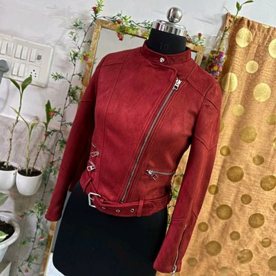 Zara red 2025 suede jacket