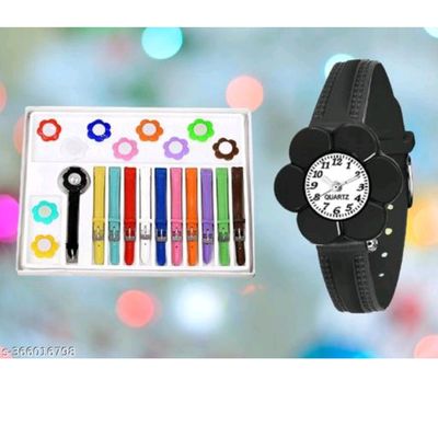 Interchangeable Women's Watch Set – 1 Watches with 20 Assorted Colored  Leather Strap and Bezel – Multicolor Watch with Interchangeable Straps –  Giveaway 2 Extra Assorted Flower Pattern Straps : Vaneltamz: Amazon.in:  Fashion