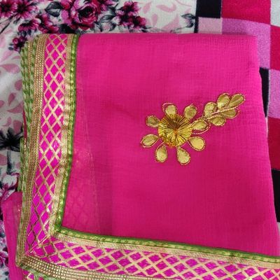 Pretty Pink Leharia Gota Patti Handwork Saree - Etsy